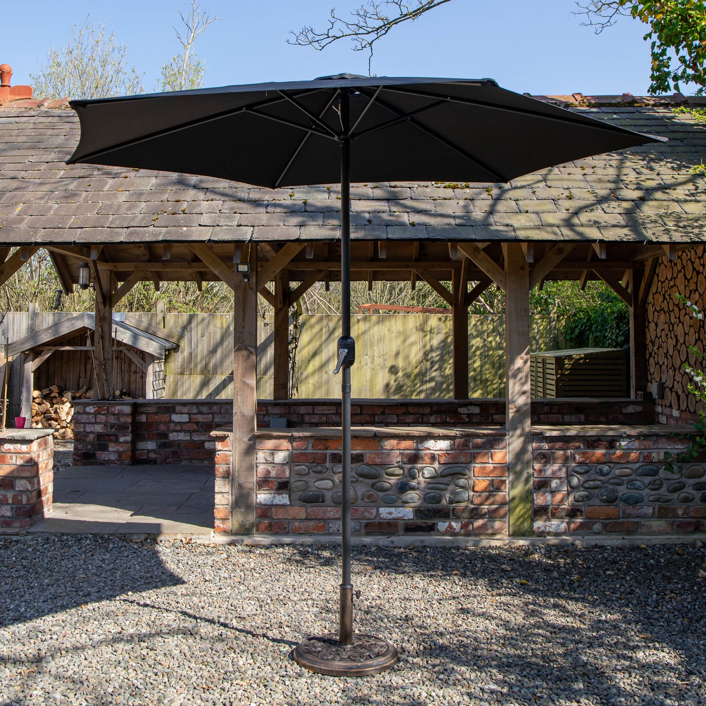 2.7m Havana Garden Patio Parasol with Crank Handle in Black with 9kg Base Included