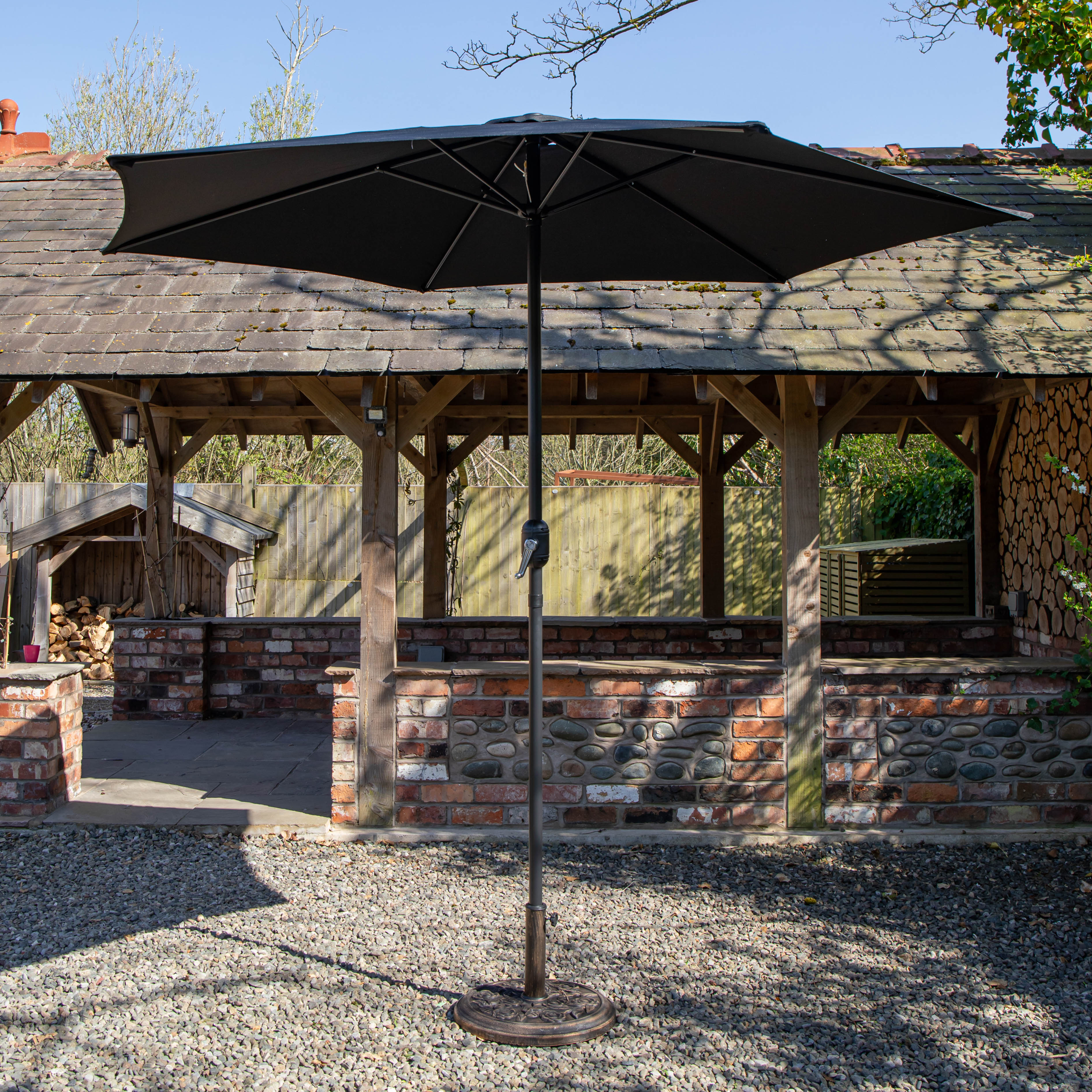 2.7m Havana Garden Patio Parasol with Crank Handle in Black with 9kg Base Included