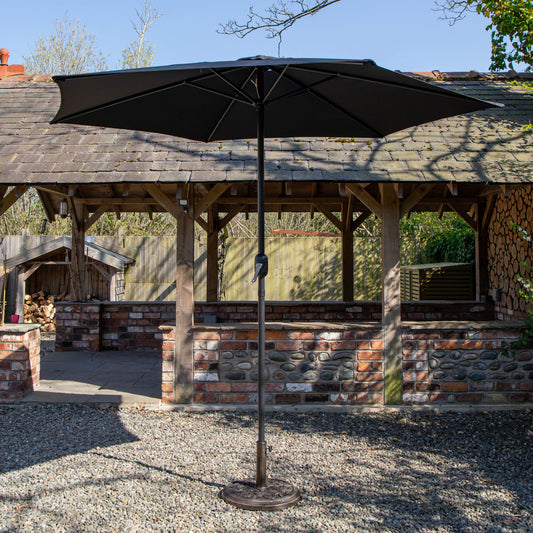 2.7m Havana Garden Patio Parasol with Crank Handle in Black with 9kg Base Included