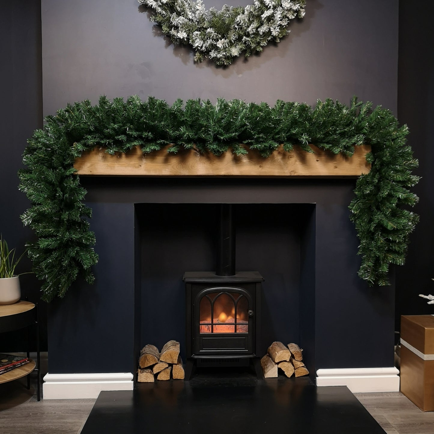 2.7m (9ft) x 38cm Premier Luxury Extra Bushy Plain Green Christmas Garland