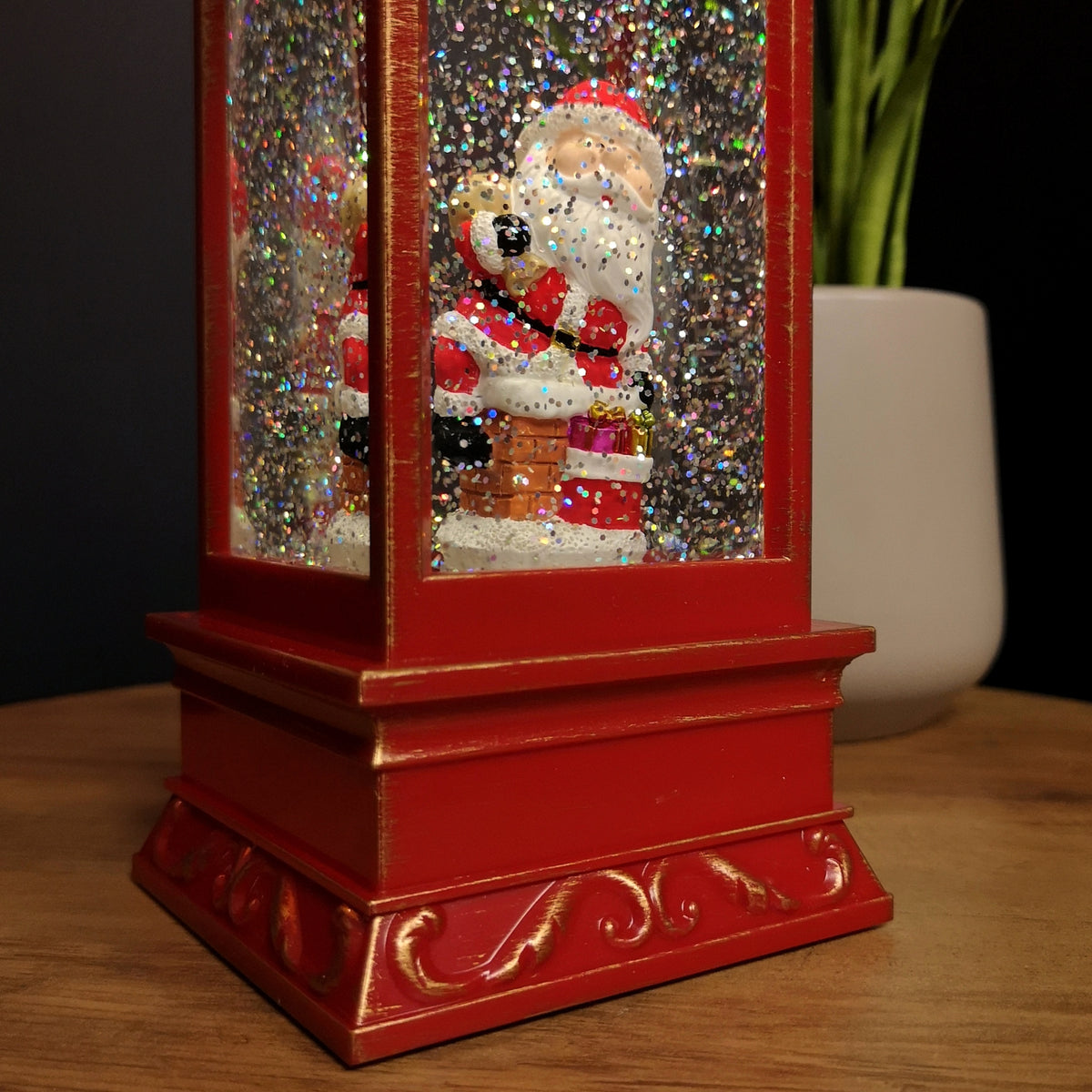 29cm Battery Operated Light up SnowSwirl Santa Chimney Christmas Lantern Decoration