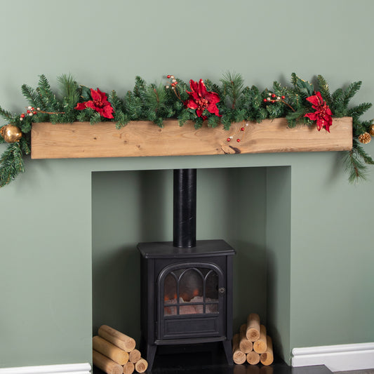 1.8m (6ft) Deluxe Christmas Garland with Red and Gold Poinsettias