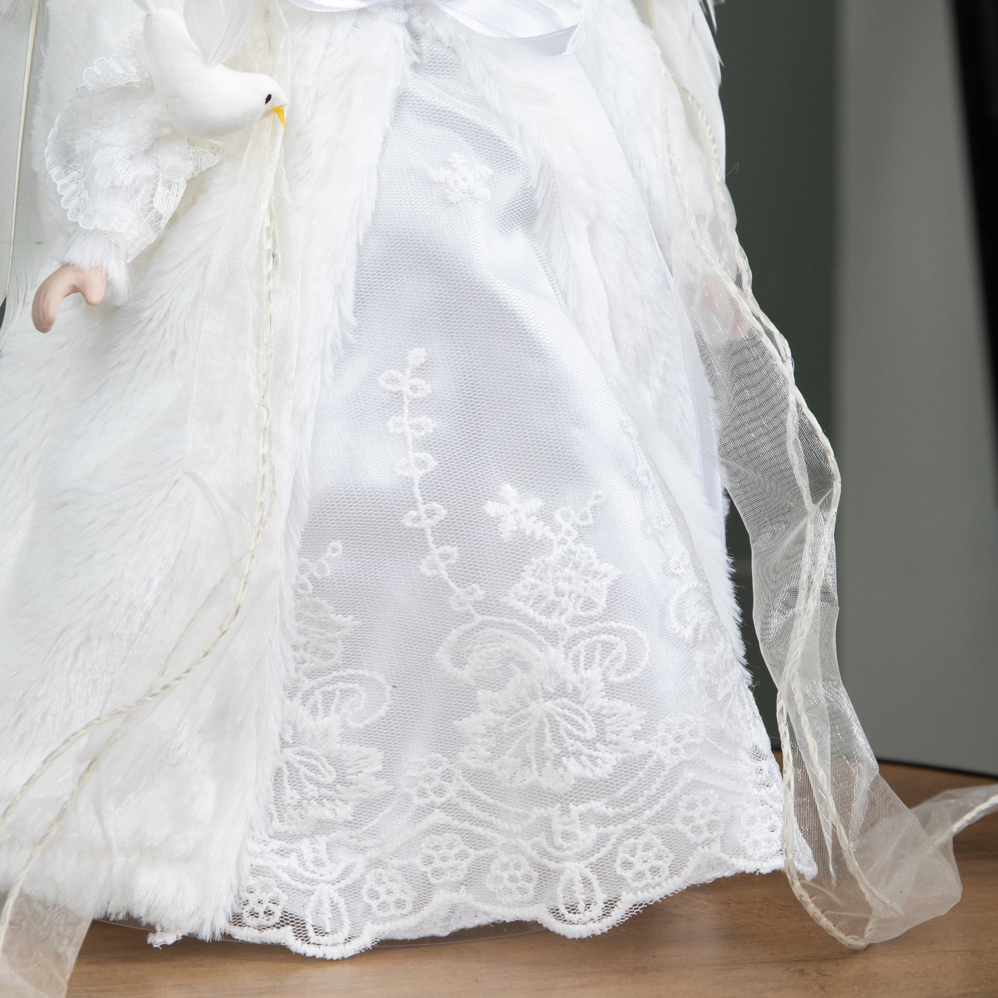 30cm Angel Holding Dove Christmas Tree Topper in White