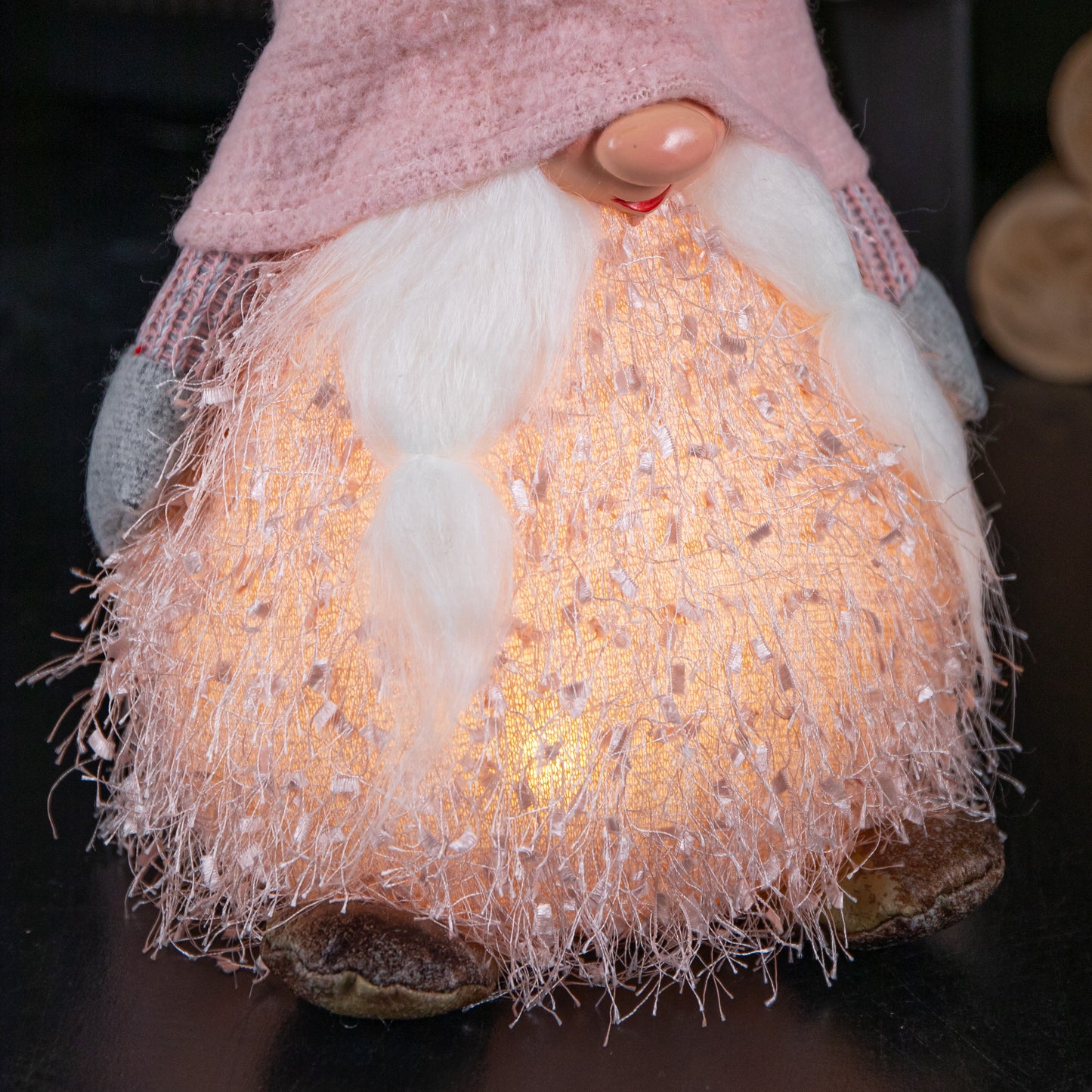 30cm Christmas Female Gonk with LED Light - Pink Hat