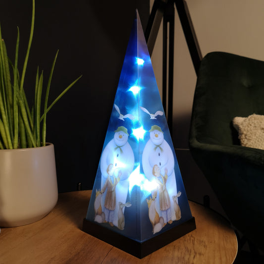 35cm Battery Operated Laser Pyramid Christmas Decoration - The Snowman and Friends