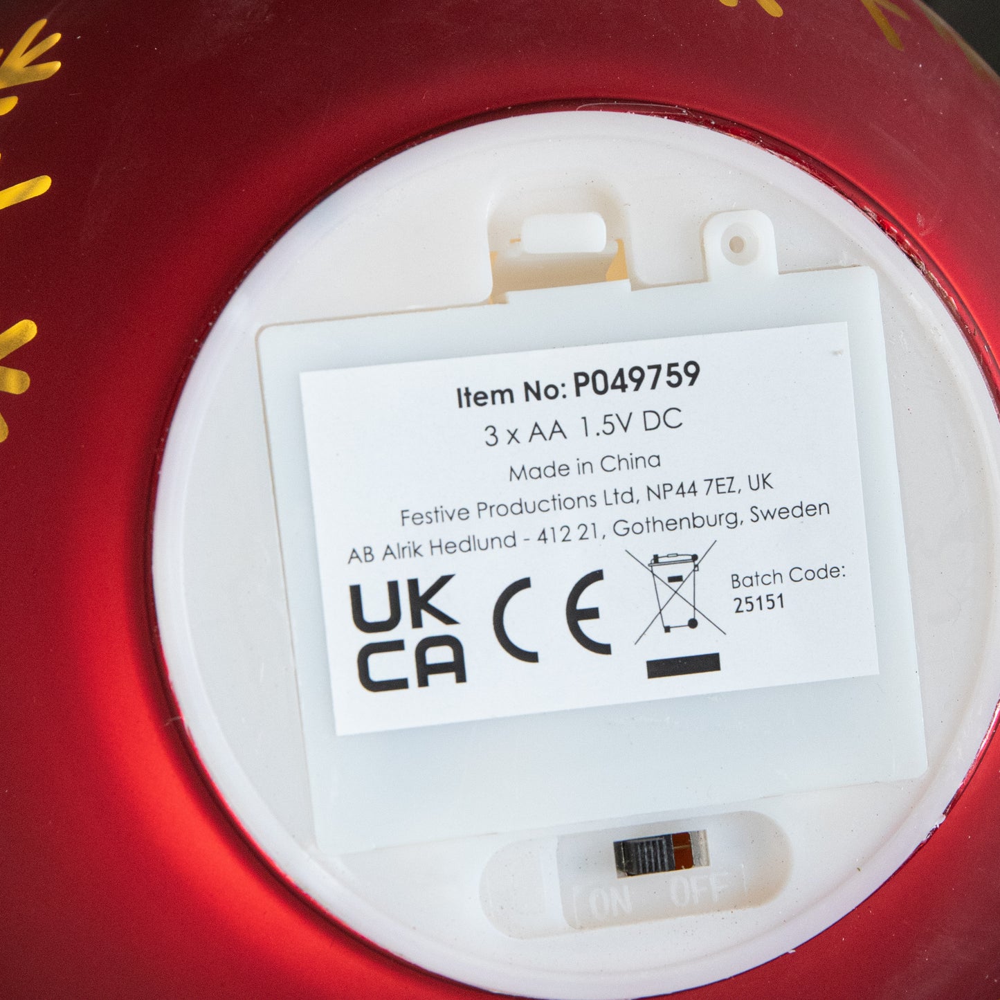 15cm Battery Operated Light up Snowflake Glass Ball in Red with Warm White LEDs
