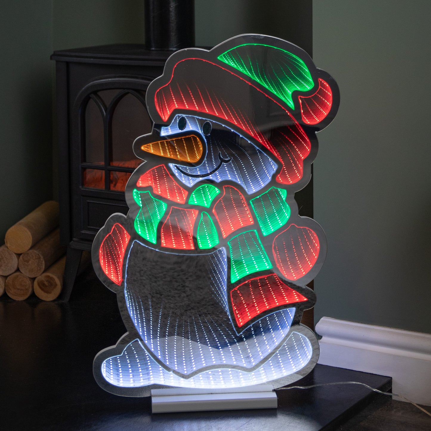 60cm Light up Snowman Infinity Christmas Decoration with Red, White and Green LEDs