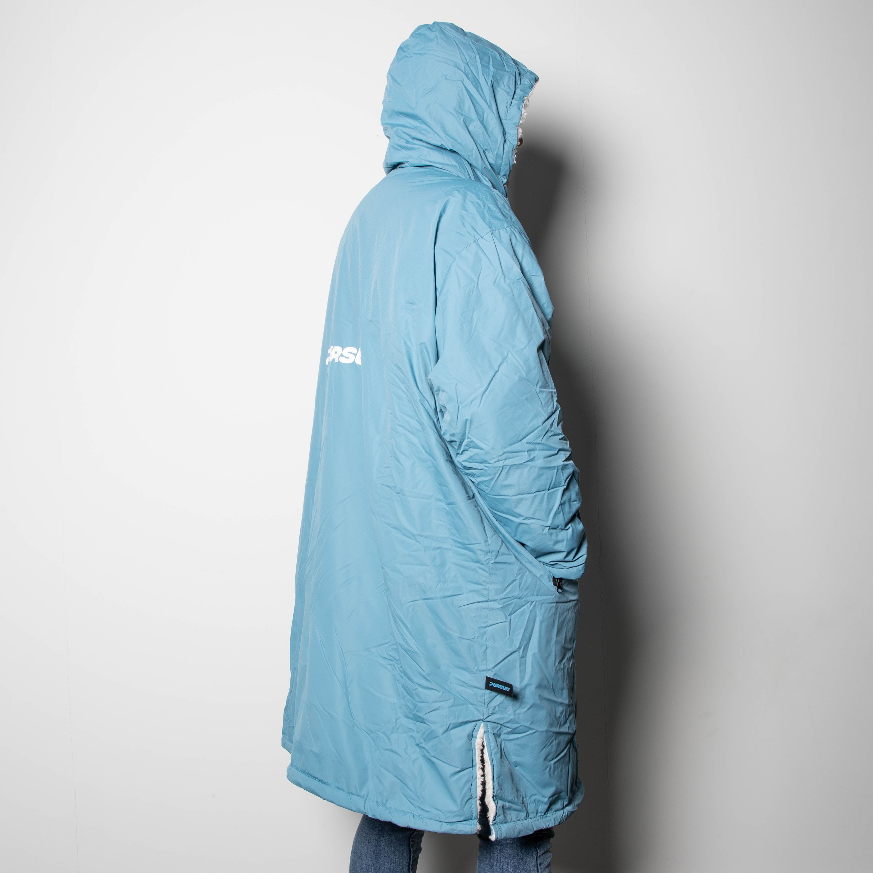 Oversized Adult Waterproof Active Dry Robe with Fleece Lining and Travel Bag in Light Blue