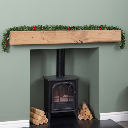 2m (6ft) Christmas Tinsel Garland with Holly and Red Berries