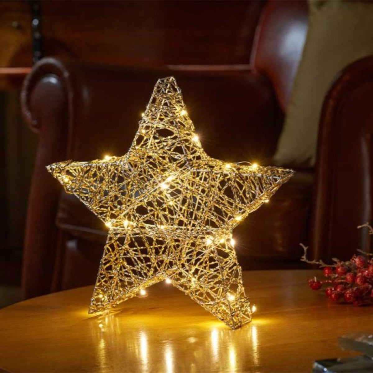 20cm Battery Operated Gold Weave Wonder Starlet Christmas Star with LEDs