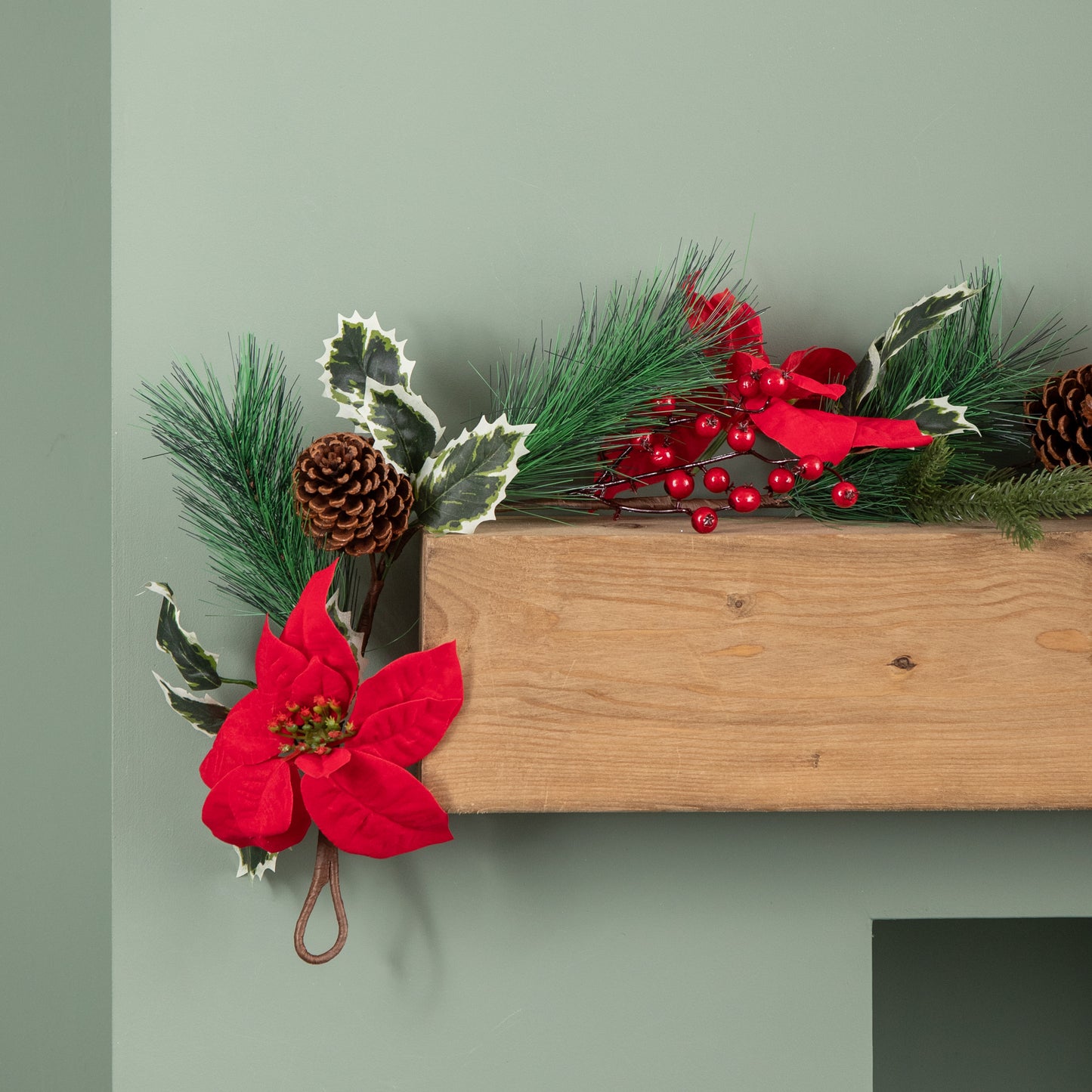 1.8m Red and Green Christmas Poinsettia Garland with Pinecones & Seasonal Foliage