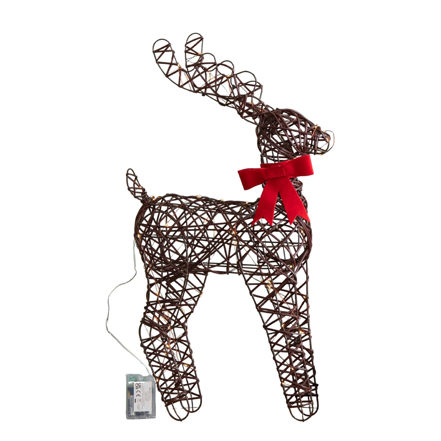 60cm Battery Operated Light up Christmas Reindeer with Red Bow & Warm White LEDs