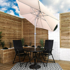 Outdoor 2 Person Round Glass Top Garden Patio Dining Table Chairs Cream Parasol and Base Set