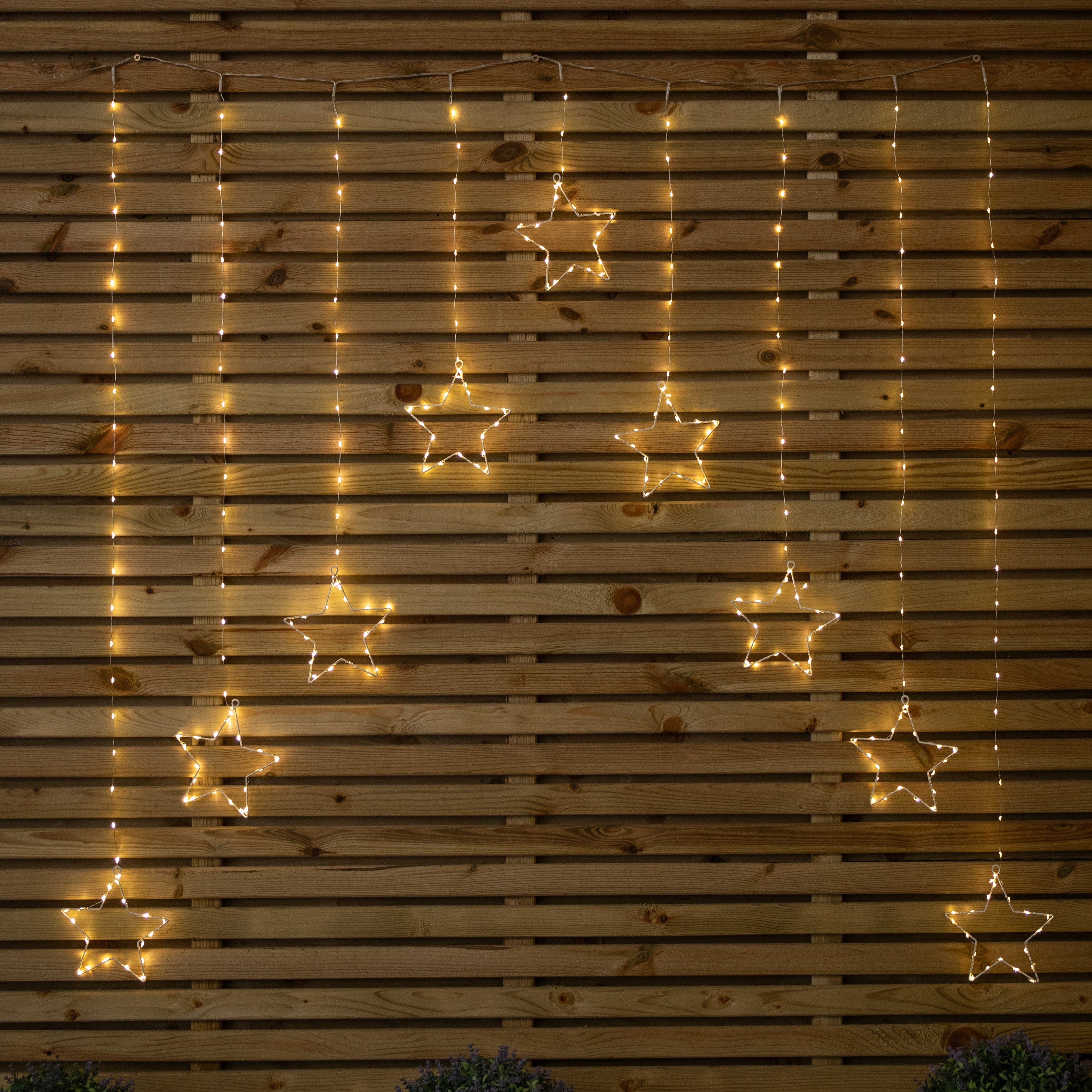 Factory Seconds: 1.2m x 1.2m Light up Star Pin Wire Christmas Curtain Lights with 303 Warm White LEDs