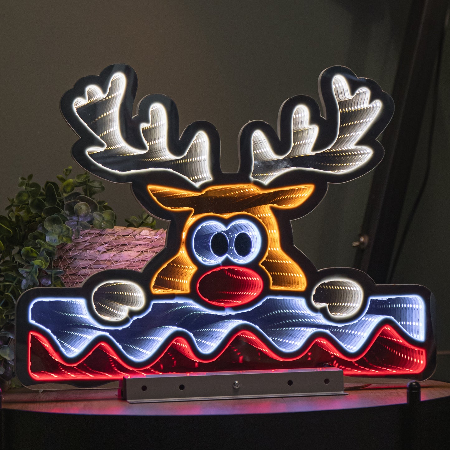 40cm Light up Christmas Deer with Snow Infinity Decoration & LEDs