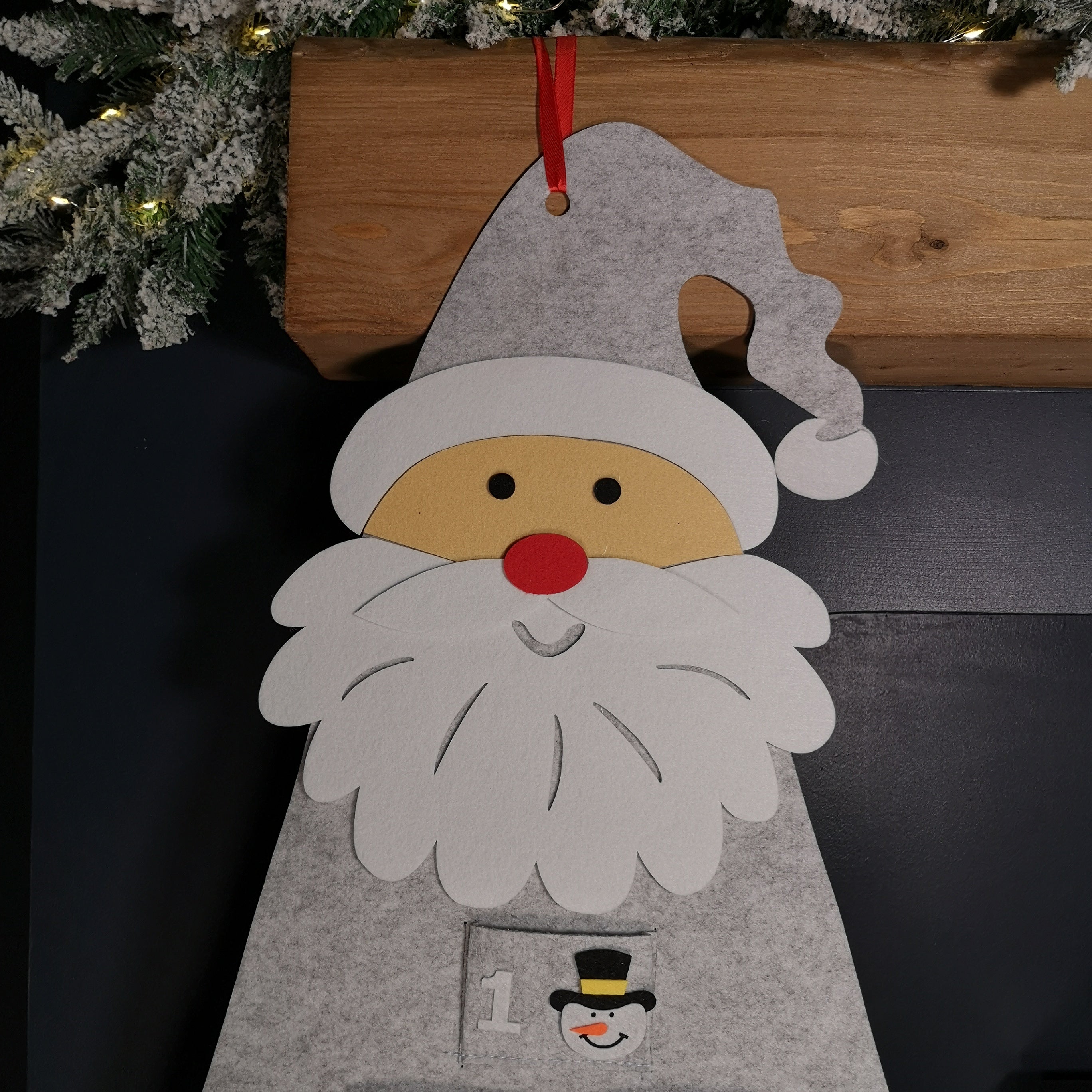 45cm x 115cm Felt Santa Advent Calendar Christmas Decoration in Grey