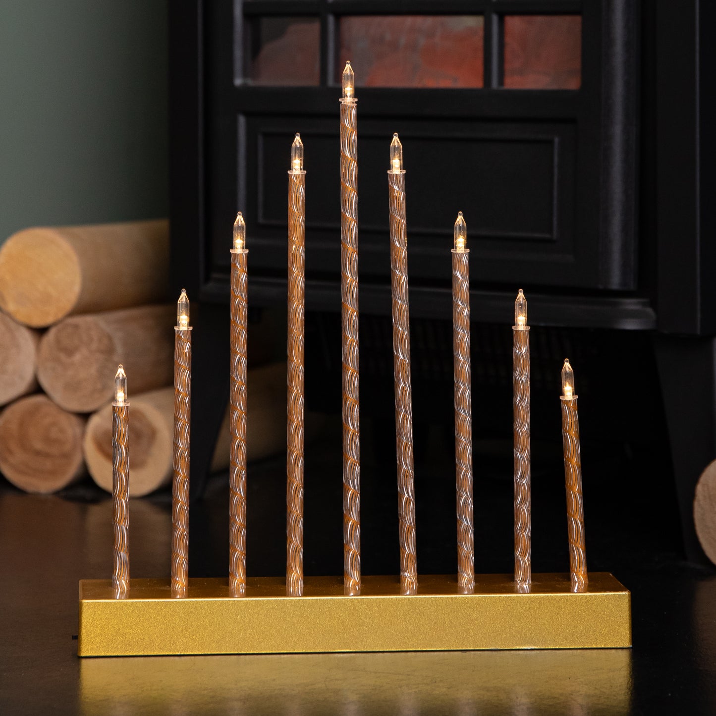 26cm Battery Operated Gold Light up Christmas Candle Bridge with 9 Warm White LEDs