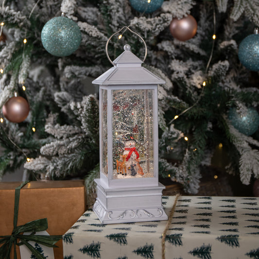 31cm Dual Powered Light up Glitter Christmas Water Spinner with Snowman Scene