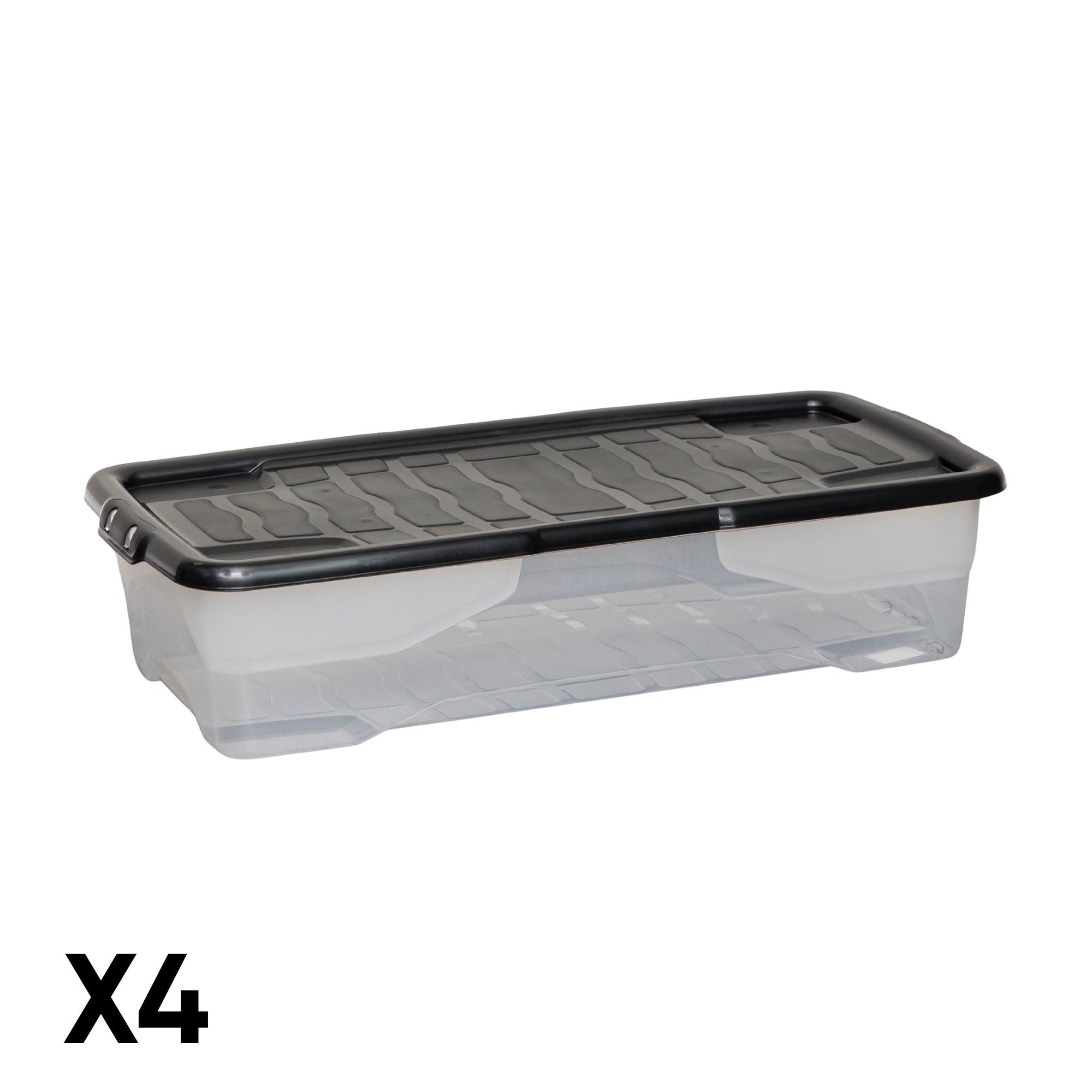 4 Pack of 42L Under Bed Clear Stackable and Nestable Storage Boxes
