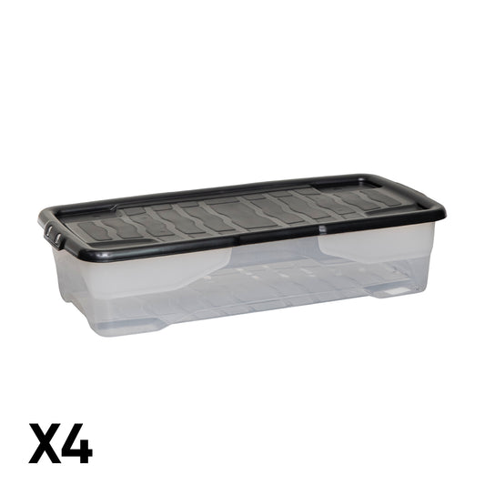 4 Pack of 42L Under Bed Clear Stackable and Nestable Storage Boxes
