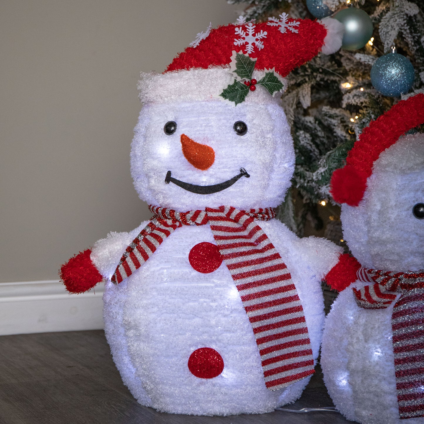 70cm Set of 3 Light up Foldable Cloth Christmas Snowmen with 130 White LEDs