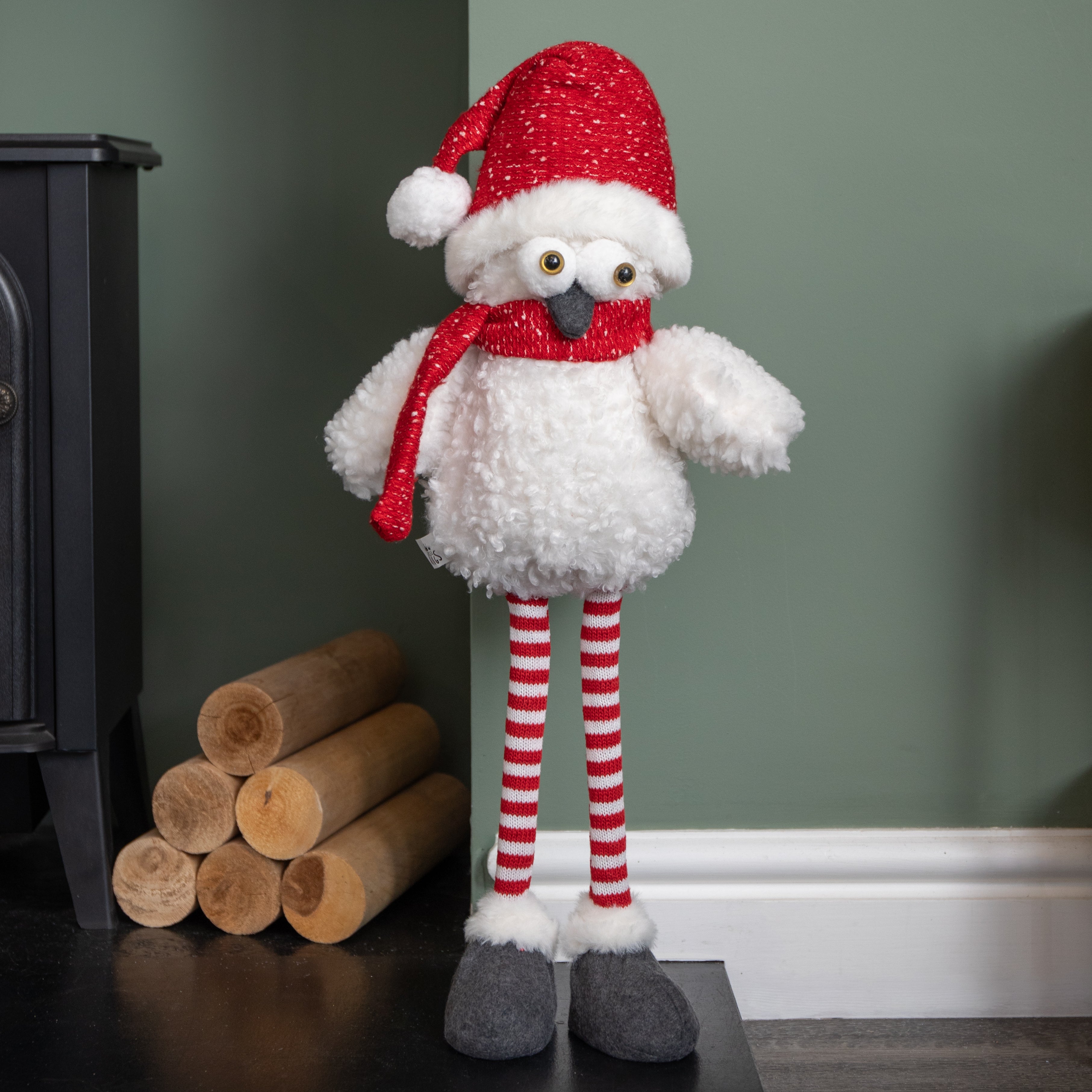 60cm Large Standing Plush Christmas Goggle Owl with Santa Hat