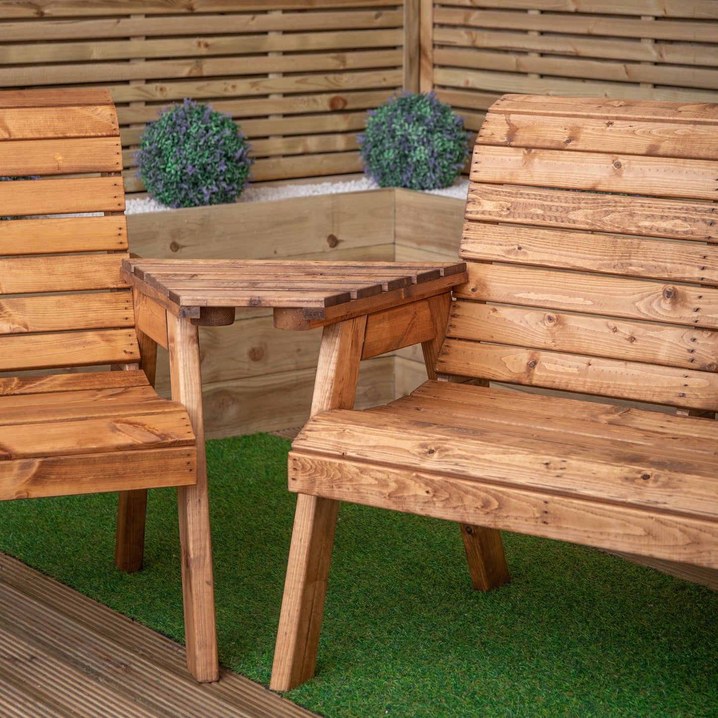 3 Seater Chunky Rustic Wooden Garden Furniture Set with Angled Tray