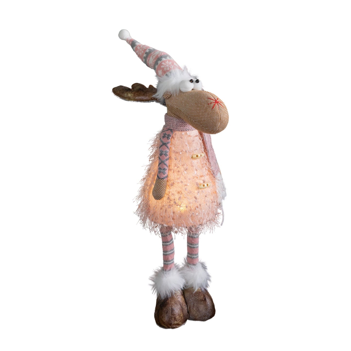 50cm Battery Operated Light up Standing Christmas Reindeer in Pink and Grey Hat with LEDs