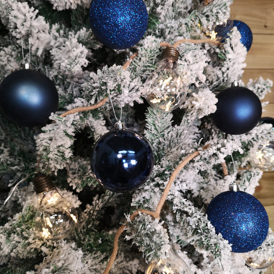 Box of 24 8cm Assorted Dark Navy Shiny, Matte and Glitter Design Shatterproof Christmas Bauble Decorations