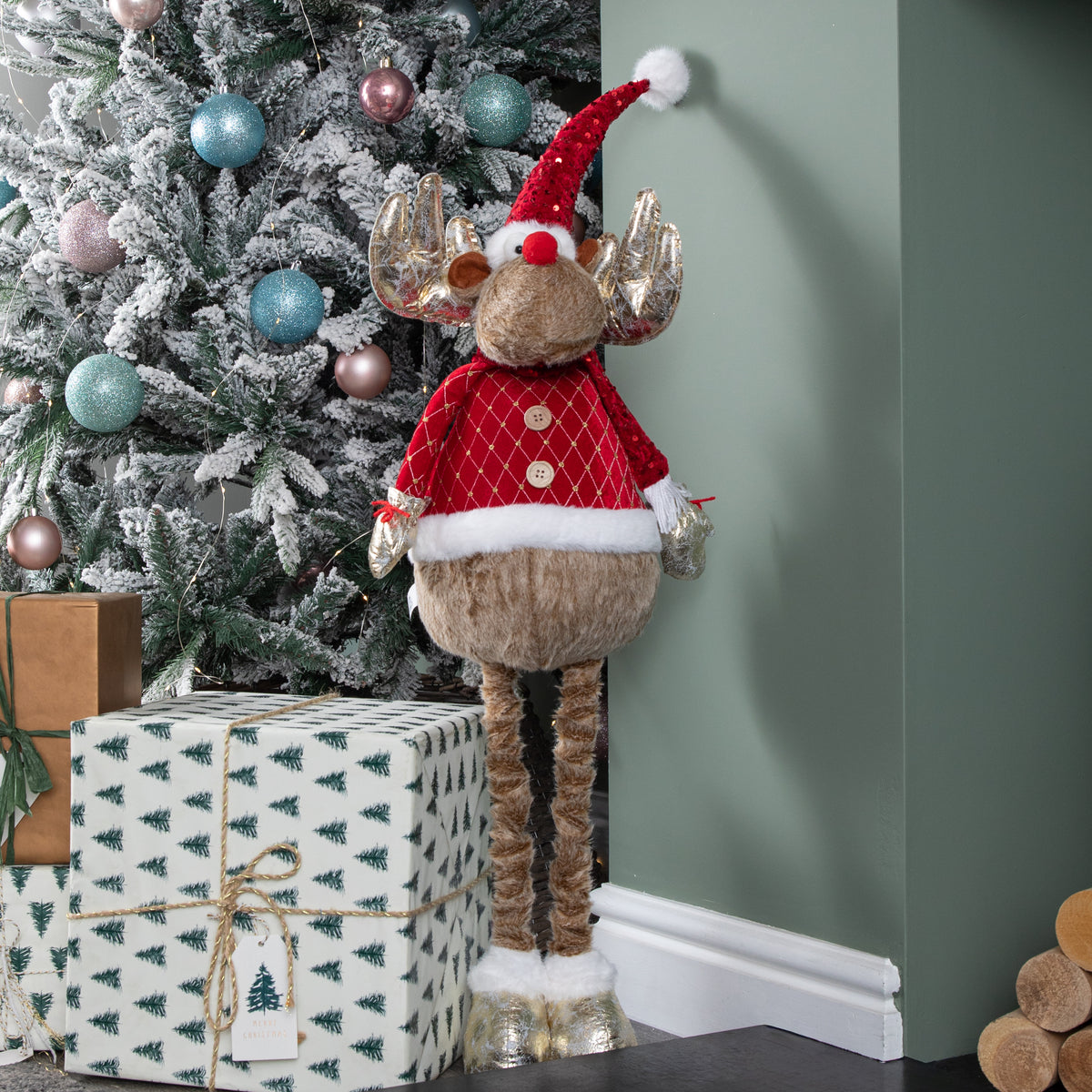 1m Tall Plush Festive Golden Comet Christmas Decoration with Extendable Legs