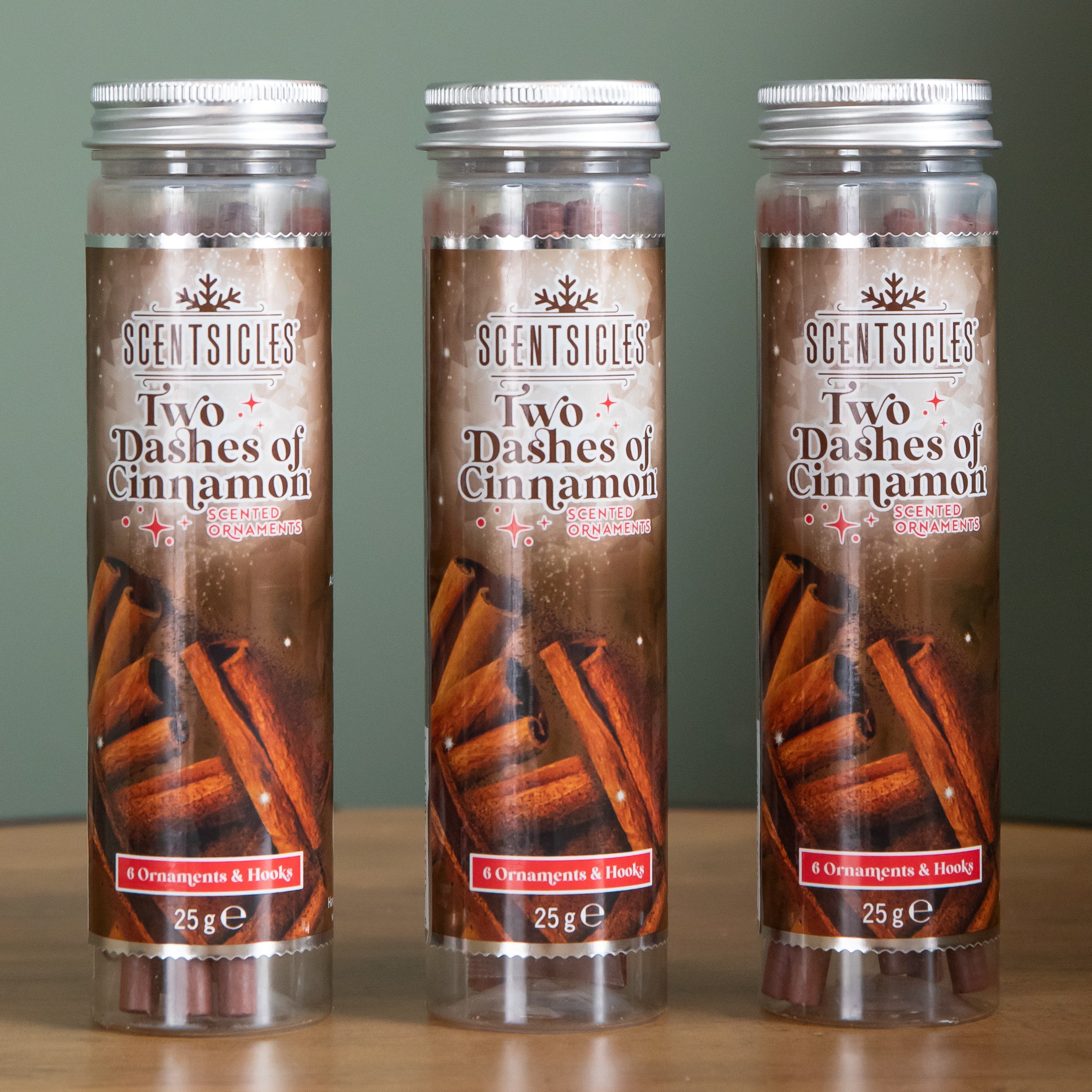 3 Packs of 25g Two Dashes of Cinnamon Scented Christmas Scentsicles with 6 Hanging Hooks
