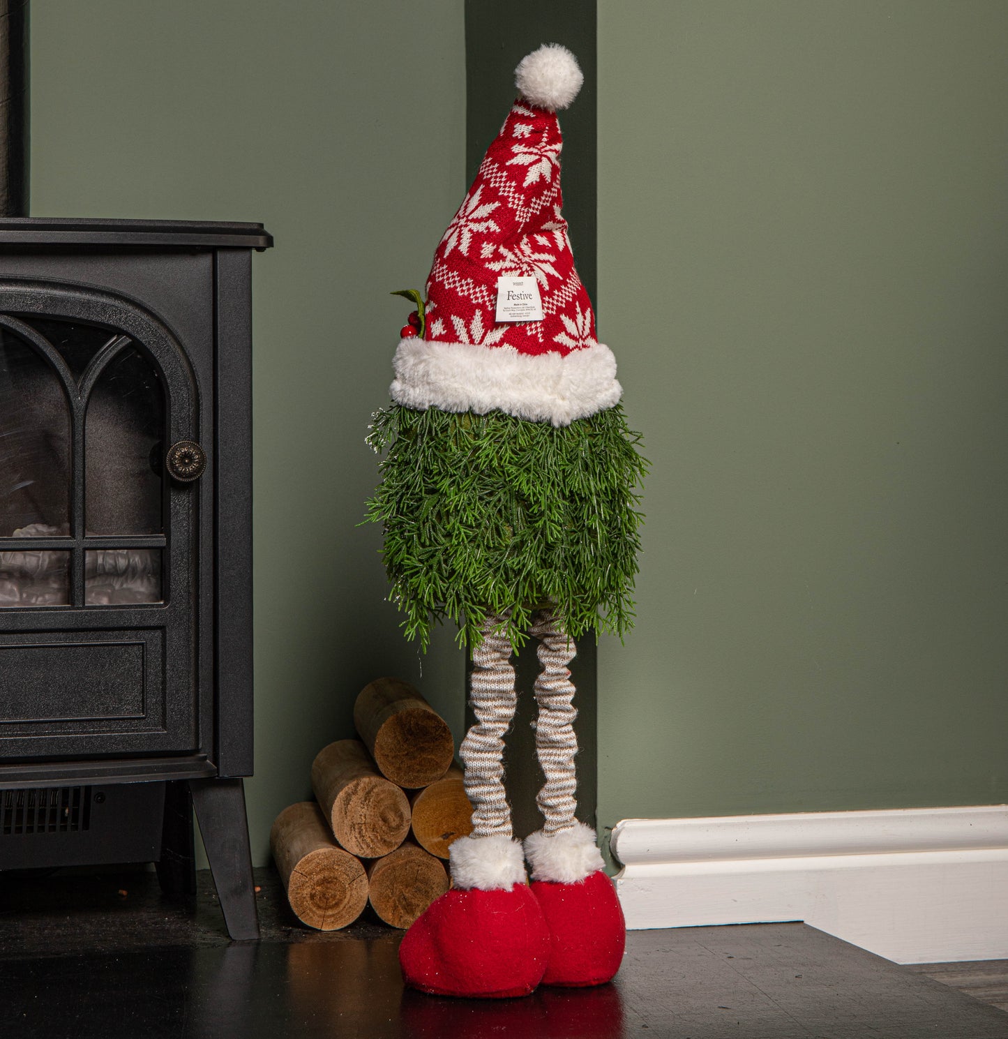 76cm Red and White Christmas Tree Standing Gonk with Snowflake Hat and Extendable Legs