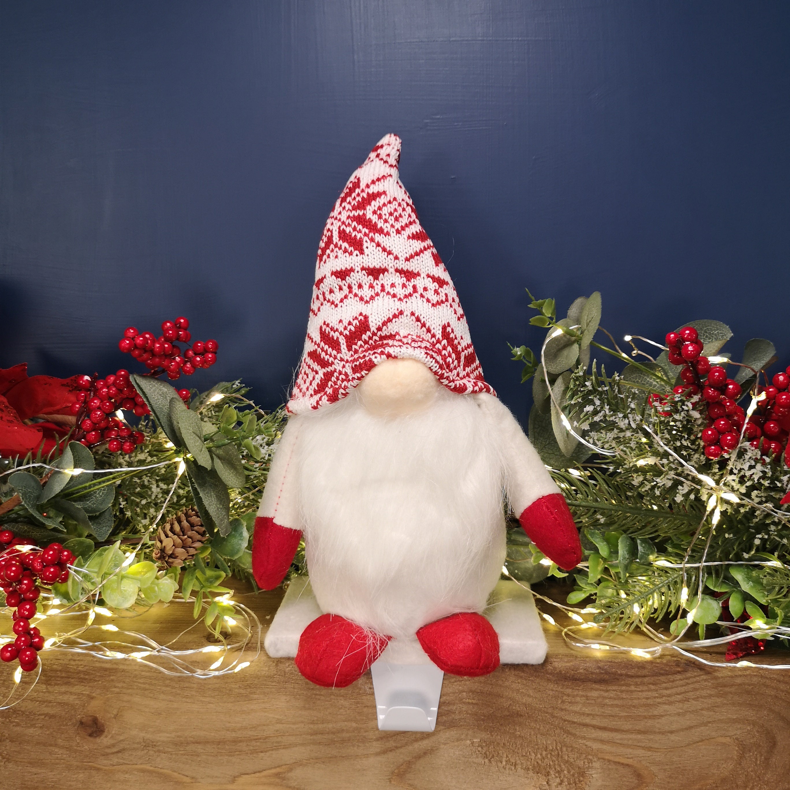 30cm Plush Gnome Gonk Christmas Stocking Holder Decoration with White Body