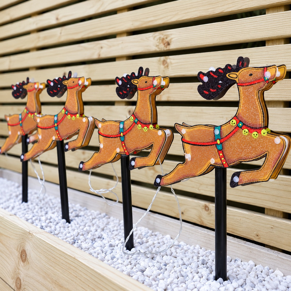 Set of 4 Light Up Reindeer Christmas Garden Path Lights with 28 LEDs