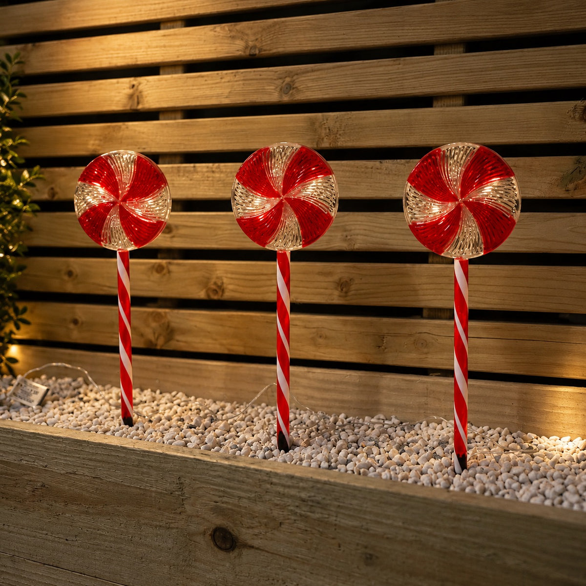Set of 3 Light Up Lollipop Christmas Path Lights with 36 LEDs