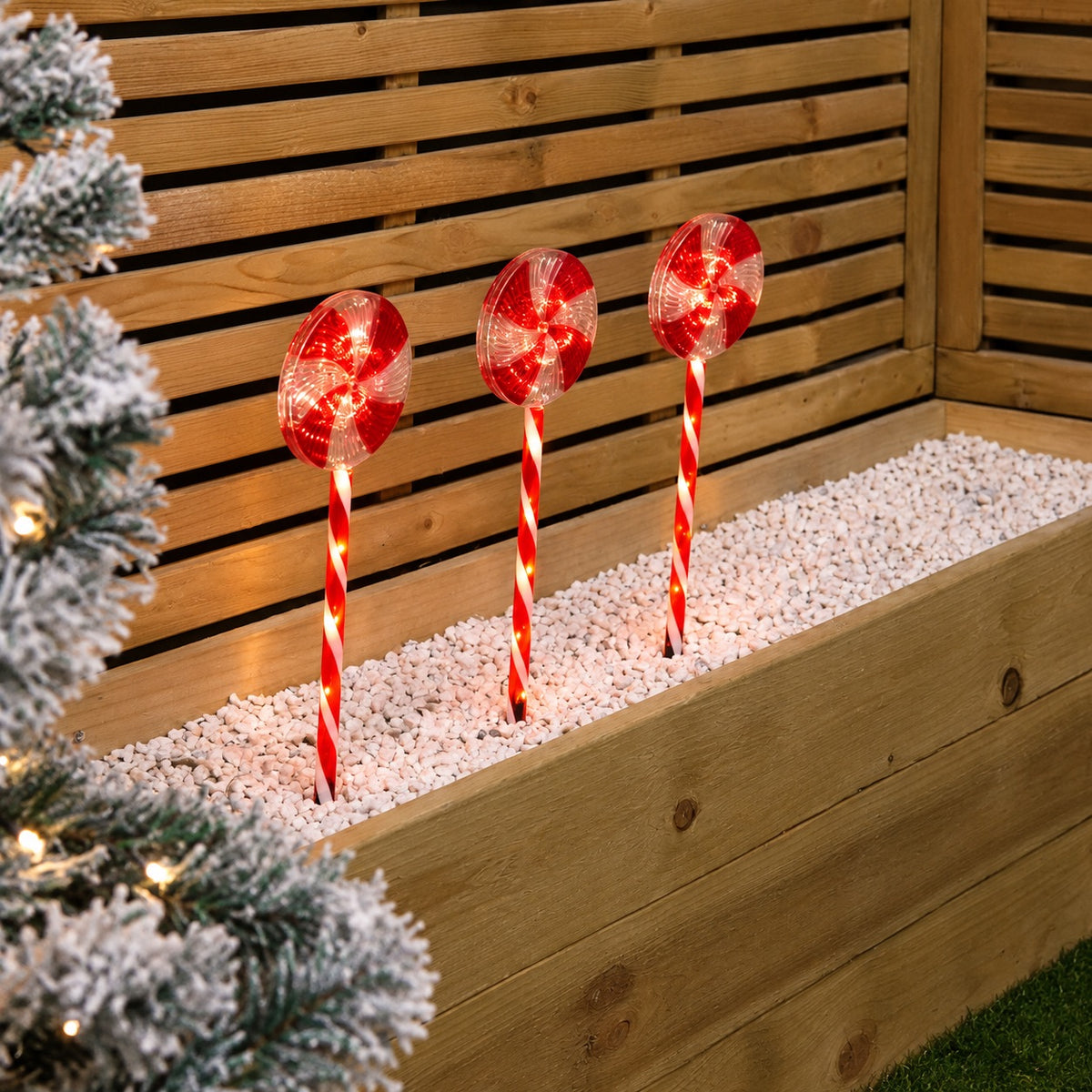 Set of 3 Light Up Lollipop Christmas Path Lights with 36 LEDs