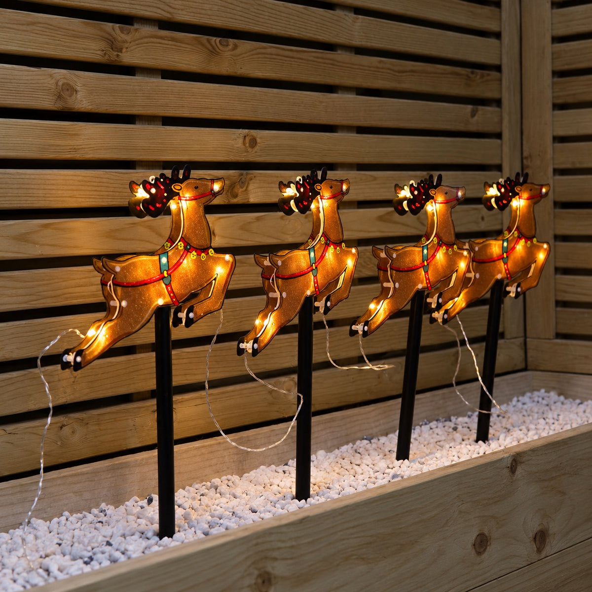 Set of 4 Light Up Reindeer Christmas Garden Path Lights with 28 LEDs