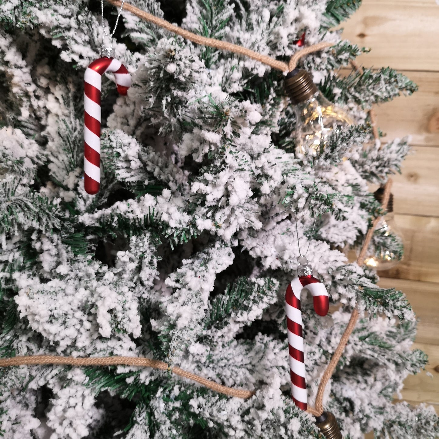 Set of 6 12cm Glass Red and White Stripe Candy Cane Christmas Tree Decorations