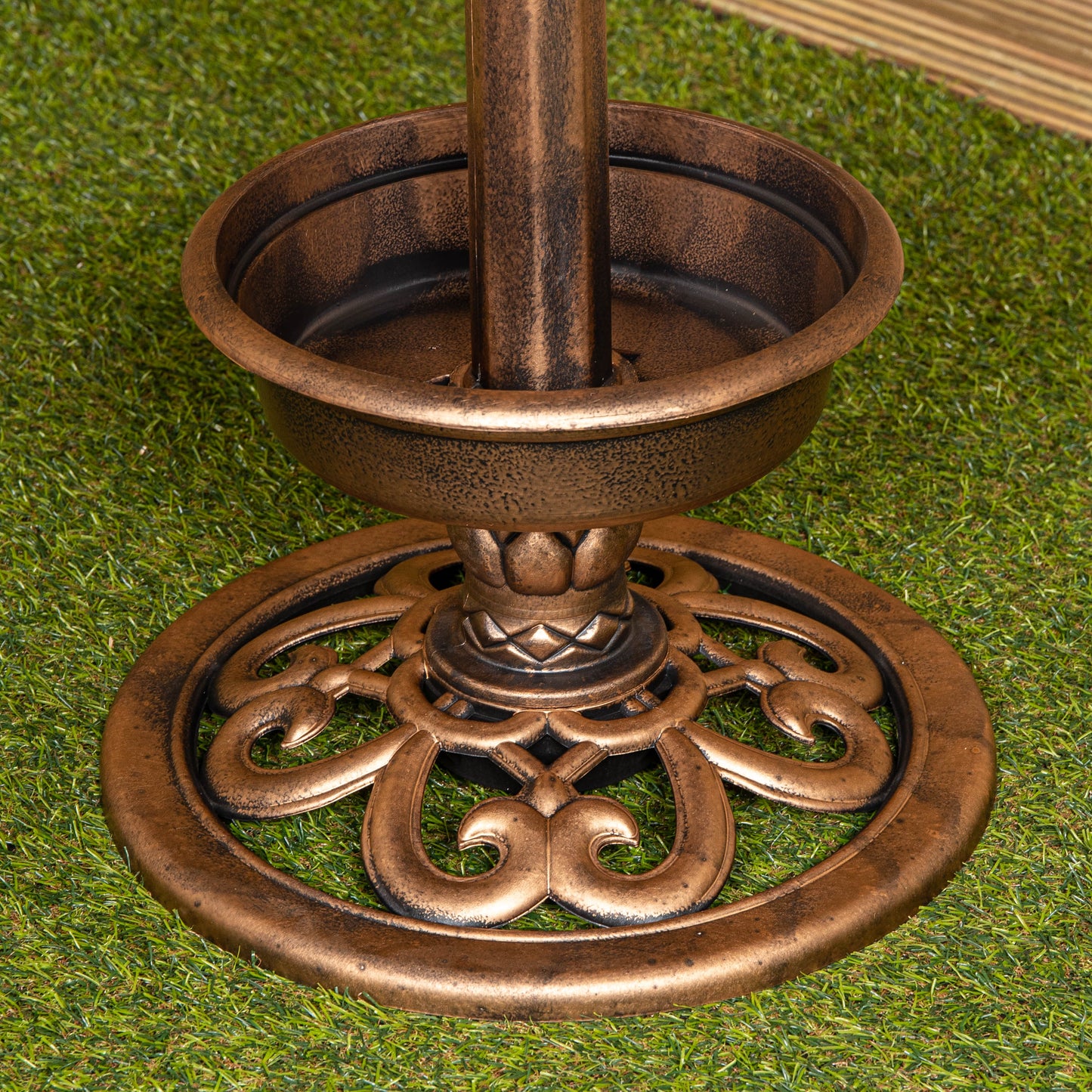 Factory Seconds: 1.1m Bronze Effect Resin Garden Bird Bath & Table with Solar Light