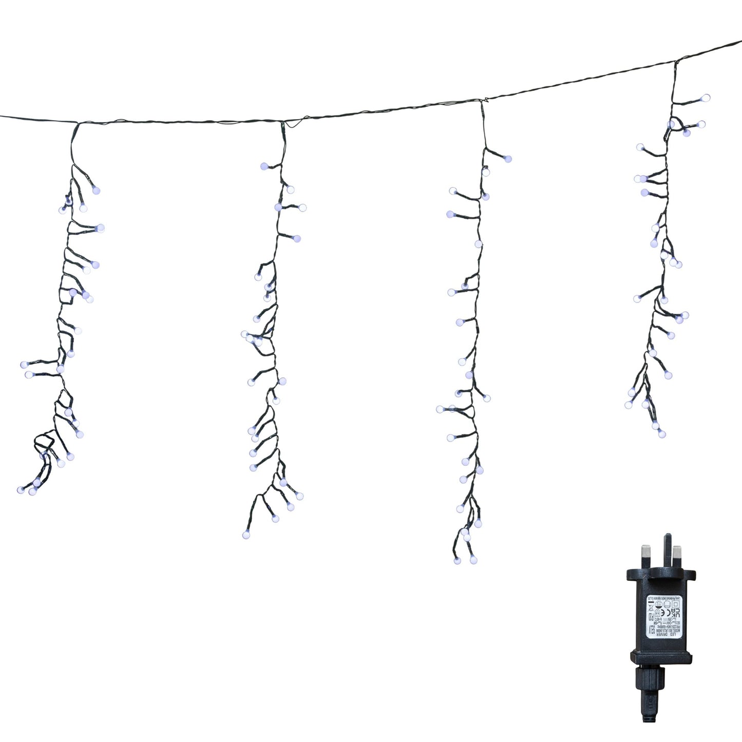 4.8m x 0.5m 425 LED Frosted Cluster Curtain Christmas Lights in White