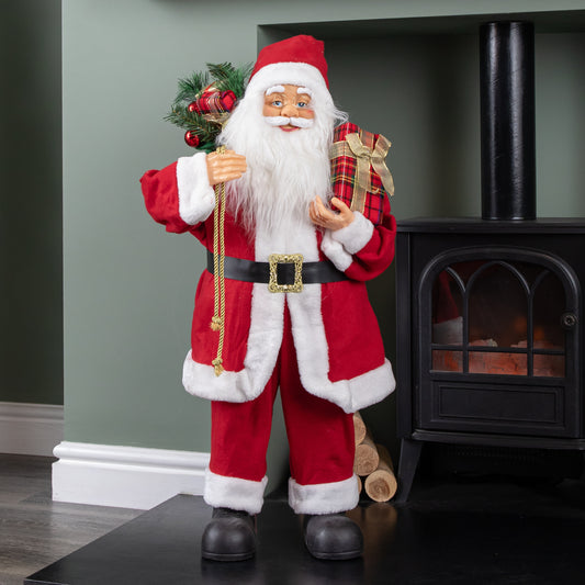 80cm Traditional Standing Santa Claus Christmas Decoration with Gift Sack