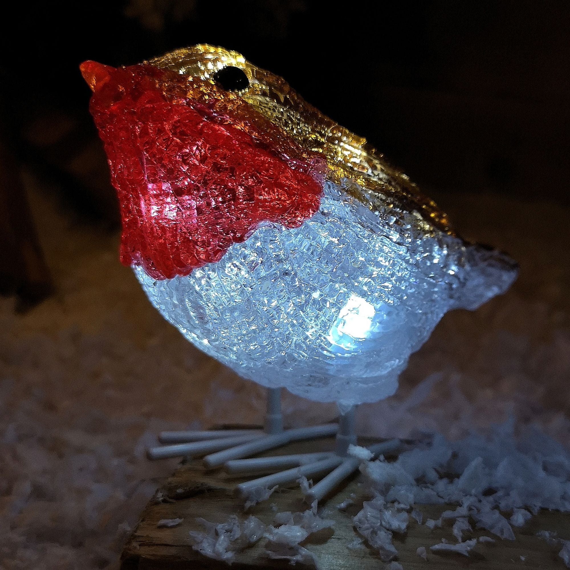 Set of 5 Christmas Acrylic Festive Light Up Robins 10cm Tall Indoor or Outdoor use