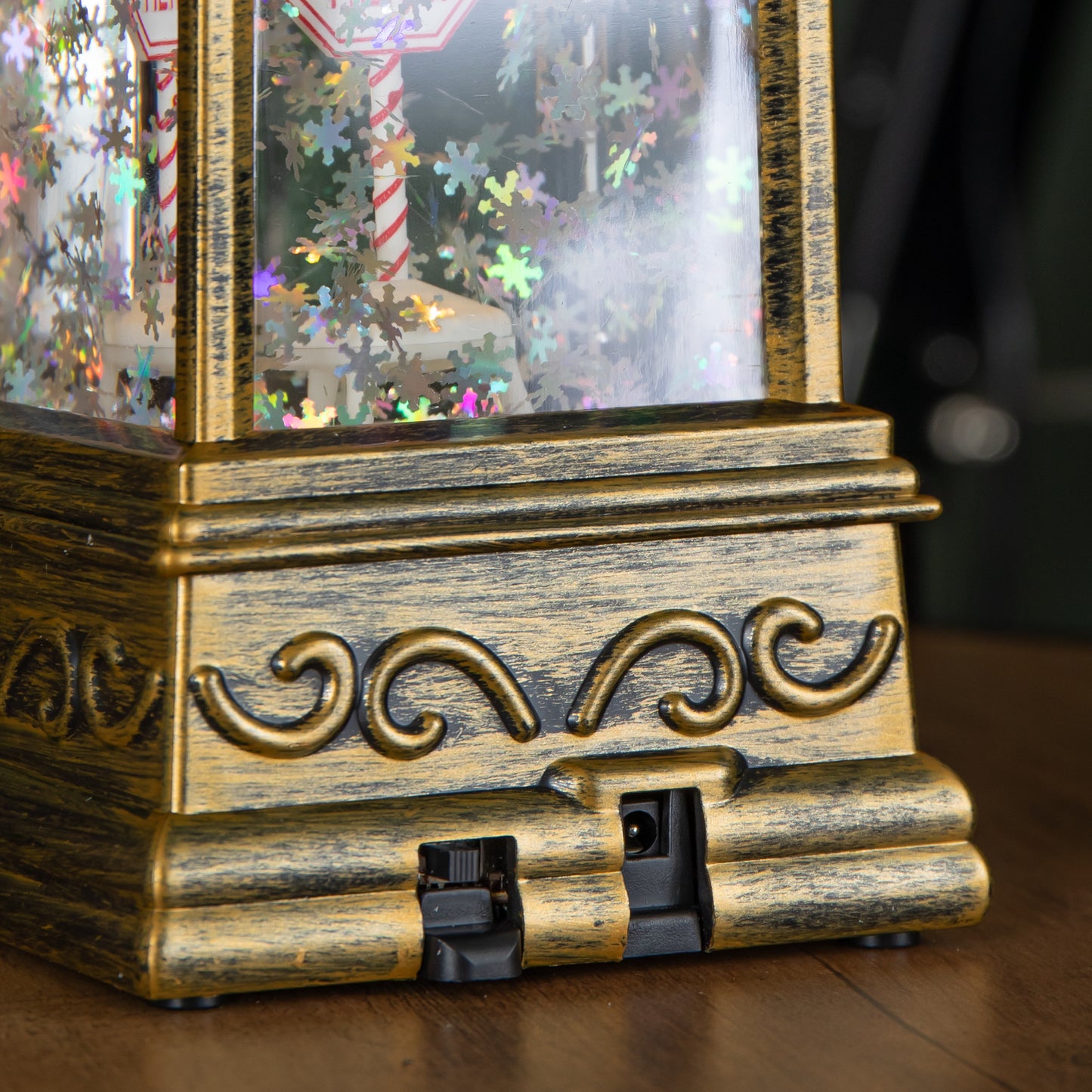 21cm Dual Powered Light up Santa Stop Here Christmas Water Spinner with LEDs