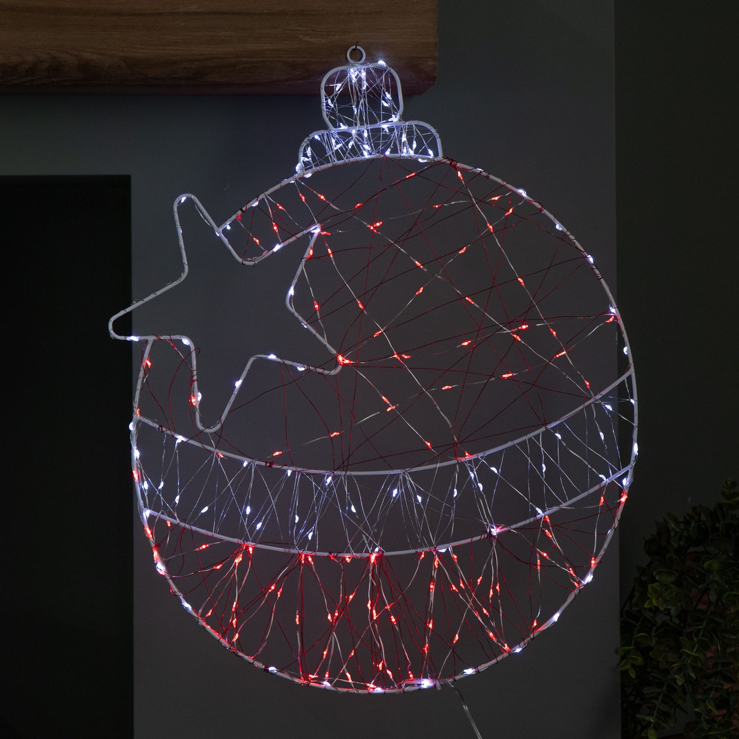 52cm x 42cm Light up Christmas Ball Dewdrop Silhouette with Twinkling Red and White LEDs