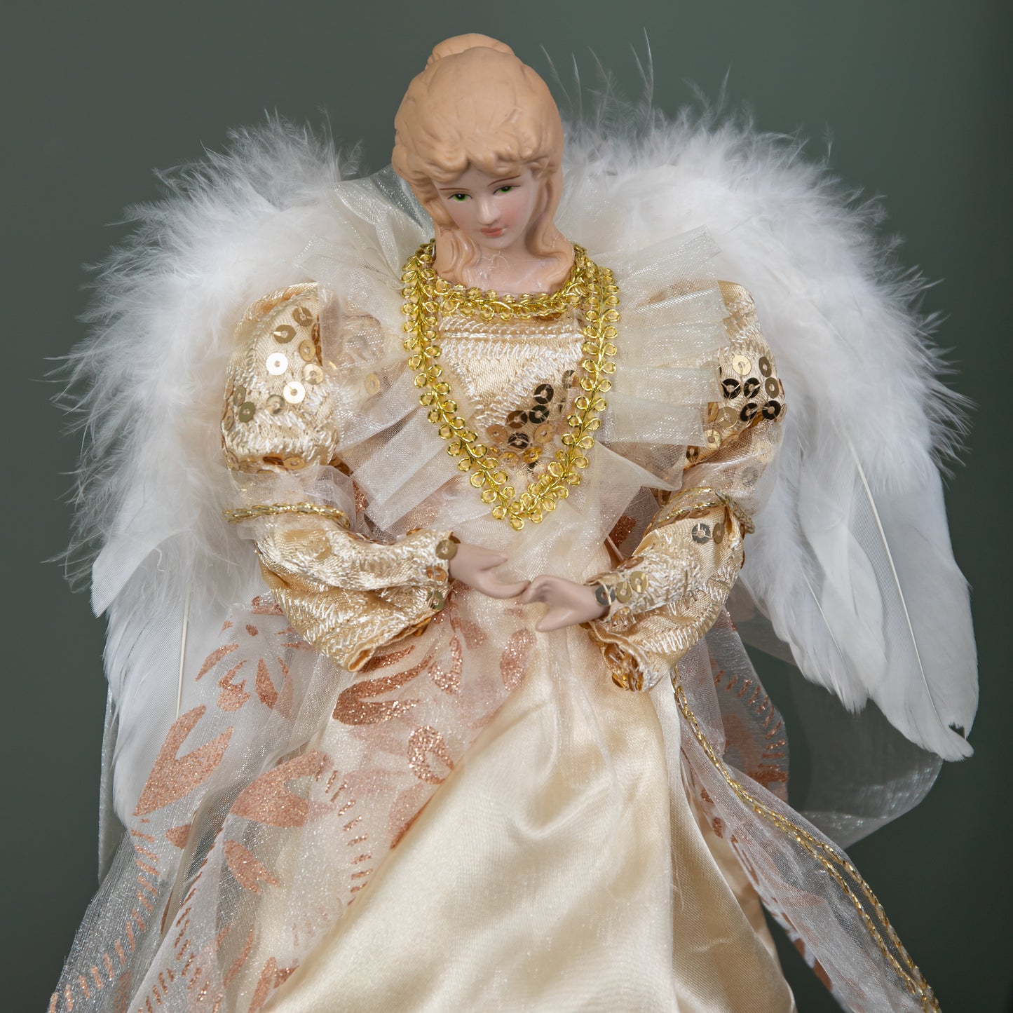 30cm Angel Christmas Tree Topper with Feather Wings in Gold