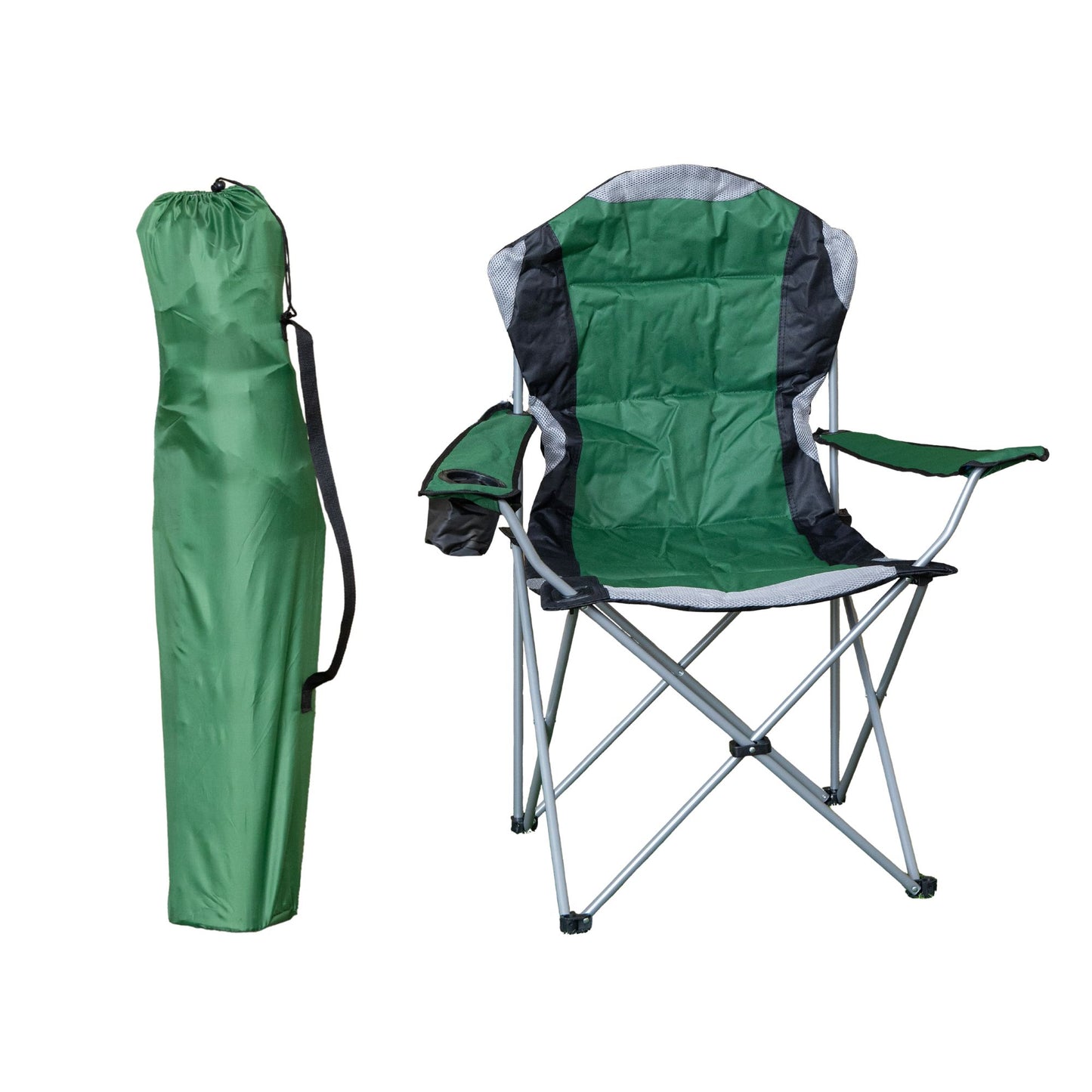 Luxury Padded High Back Outdoor Folding Chair with Cupholder in Green