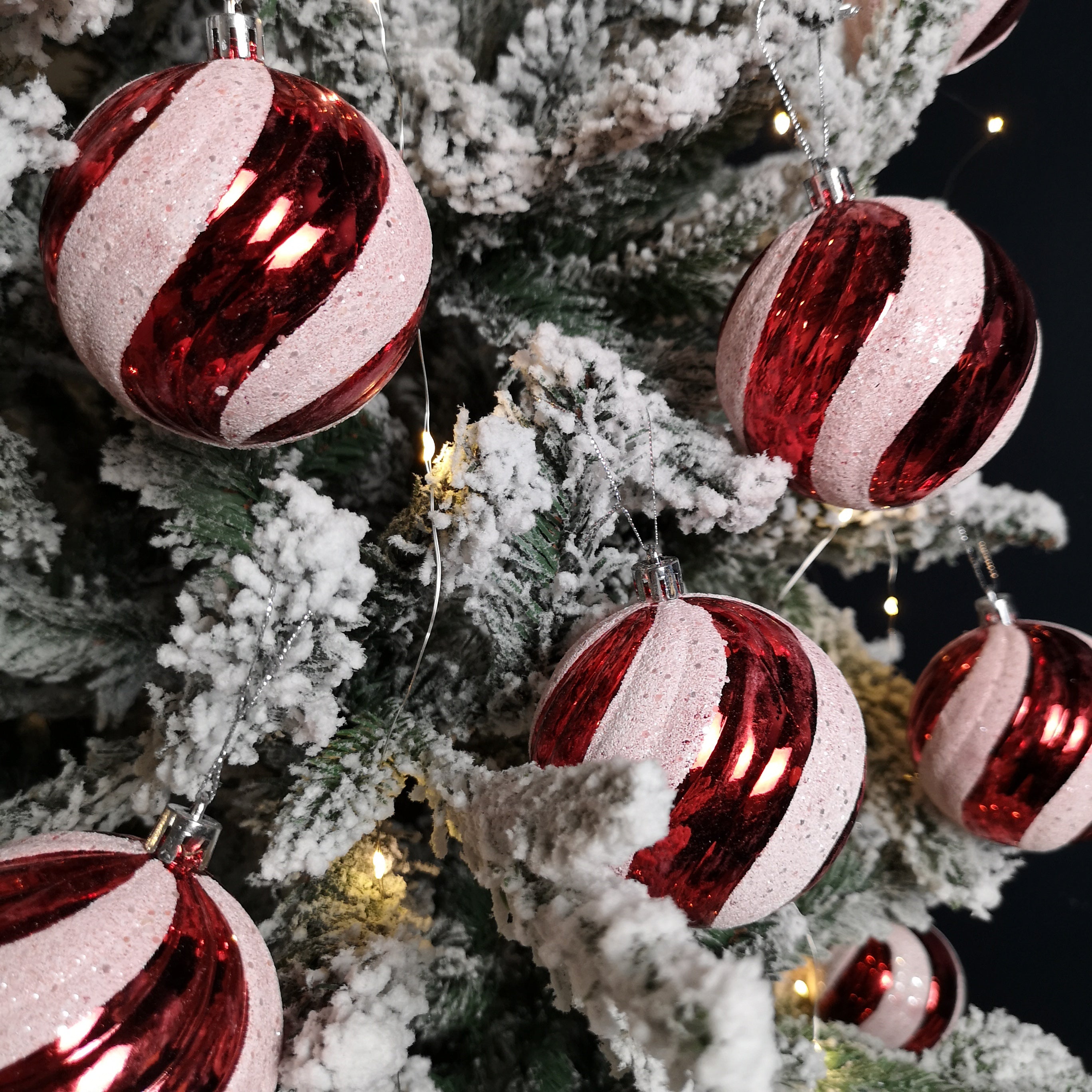 Pack of 8 Red & White Candy Cane Stripe Shatterproof Christmas Baubles Decoration