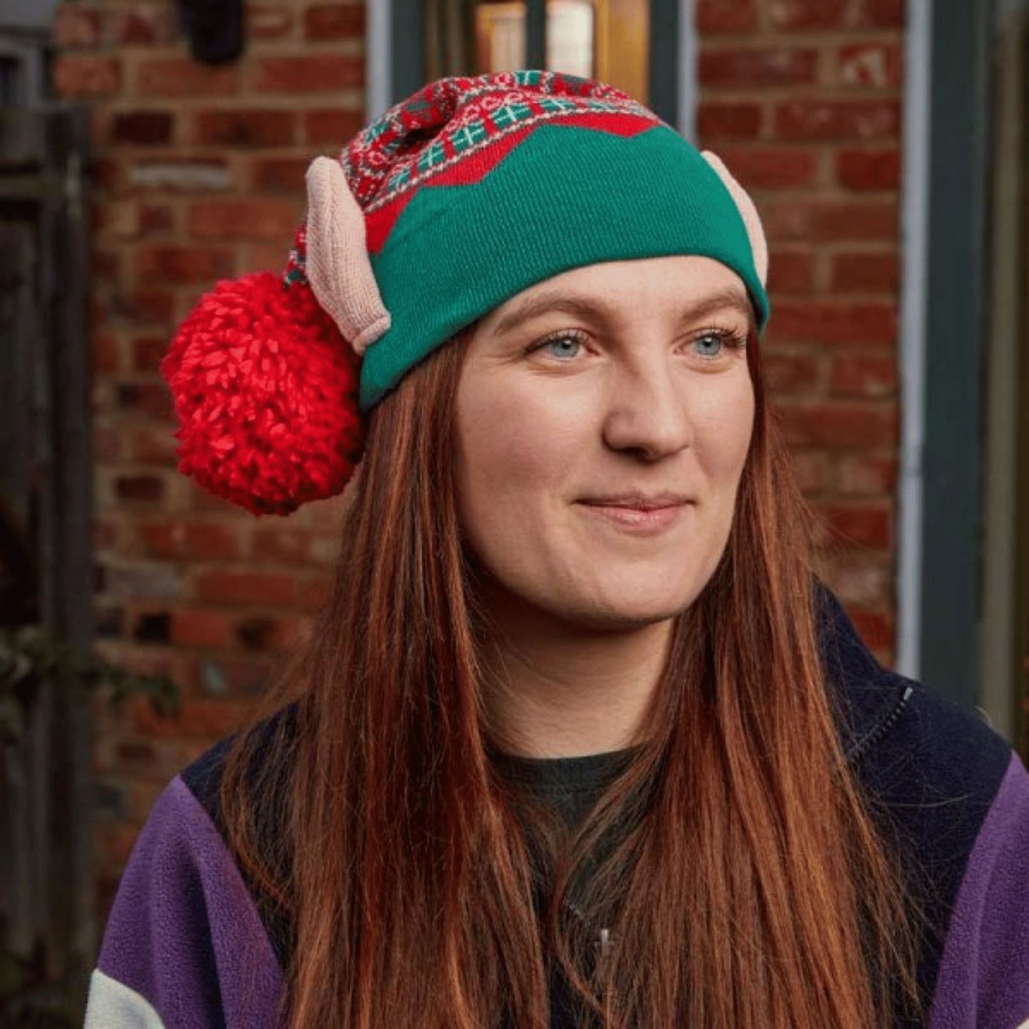 Luxury Red and Green Cotton Christmas Beanie Elf Hat