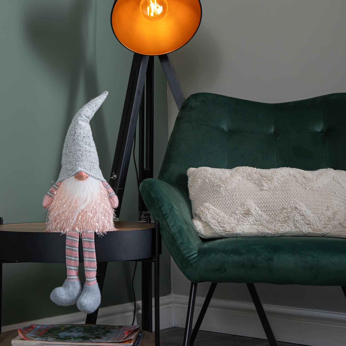 50cm Battery Operated Light up Male Christmas Gonk with Dangly Legs in Grey Hat