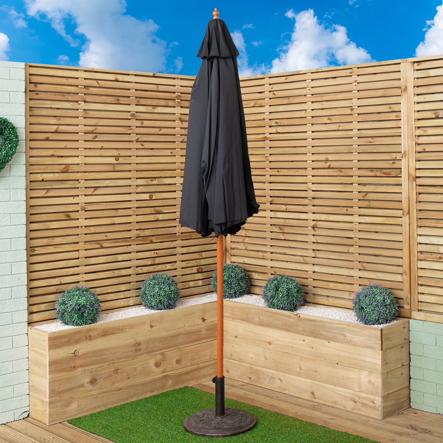 Samuel Alexander 2.7m Outdoor Wooden Garden Parasol Sun Shade with Carry Bag in Black